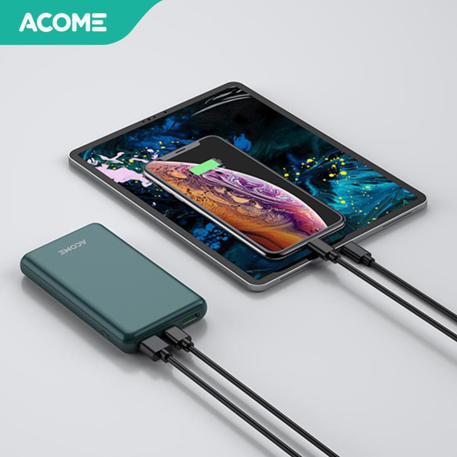 10.000mAh Pin Sạc Dự Phòng ACOME AP105 Green PD + QC 3.0 Sạc Nhanh 18W - HÀNG CHÍNH HÃNG