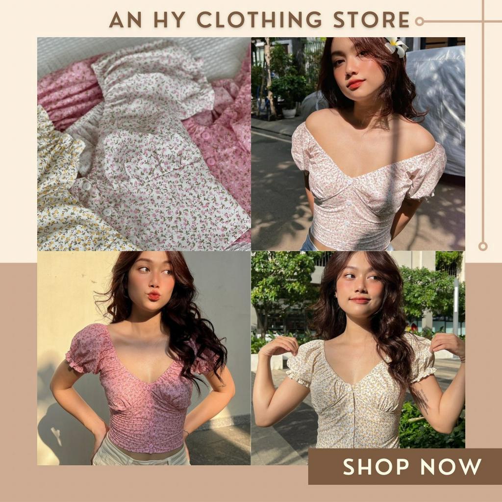(Có Bán Sỉ, Ảnh Thật, Hoả Tốc) ? Tiny Croptop (Áo Hoa Nút Ngực) ?
