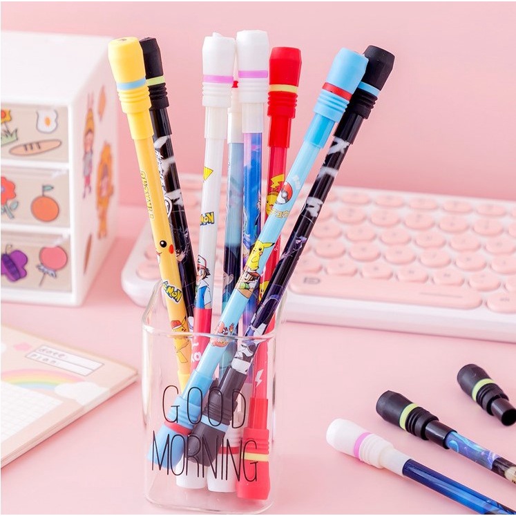 Bút gel xoay hai đầu họa tiết hoạt hình dễ thương 10 kiểu khác nhau cho học sinh/văn phòng