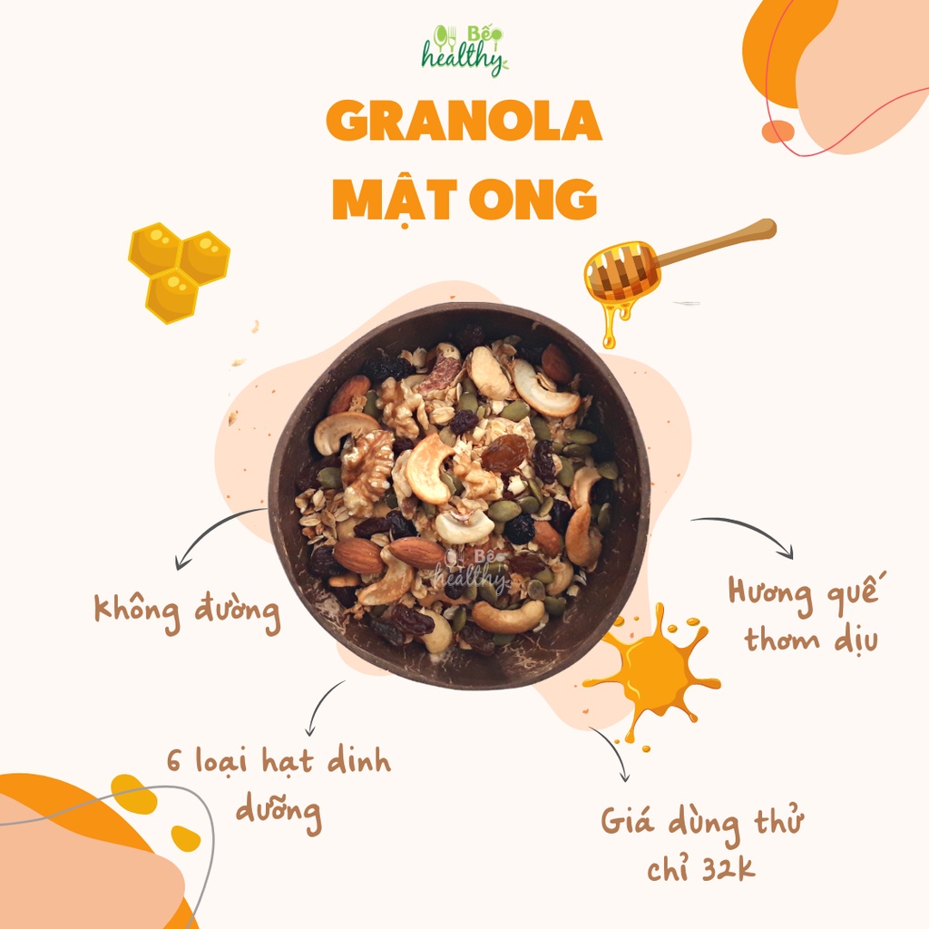 Granola 6 loại hạt ngũ cốc ăn kiêng không đường vị mật ong - Bếp healthy Hà Nội