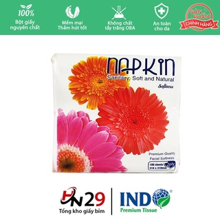 Giấy ăn vuông Napkin hoa đồng tiền INDO gói 100 tờ - Hàng đẹp giấy trắng dai - GA004