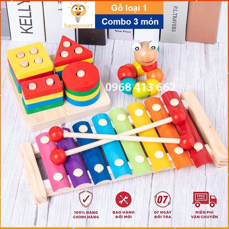 [FREESHIP - SALE SỐC] Combo 3 món đồ chơi bằng gỗ theo phương pháp Montessori giúp bé phát triển toàn diện - BEOSMART