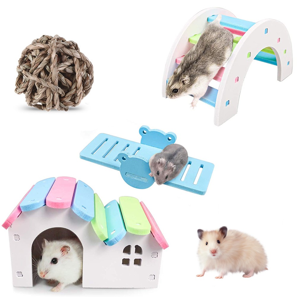 Cầu Đồ Chơi Bằng Gỗ Màu Cầu Vồng Chăm Sóc Răng Cho Chuột Hamster