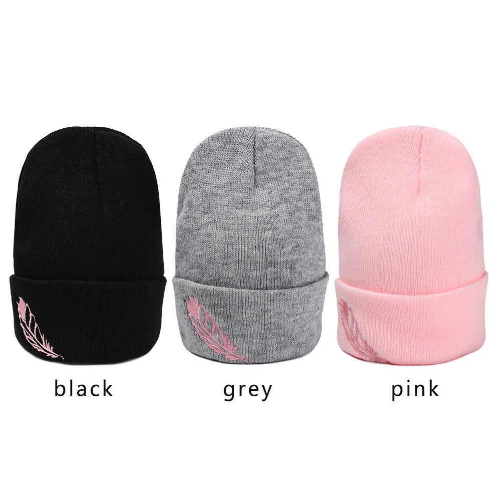 DORAW Soft Women's Cotton Beanies Snow Warm Hats Knitted Cap Leaf Knit Hat Autumn Skullies Crochet Bonnet High Quality Feather Embroidery Hats/Multicolor