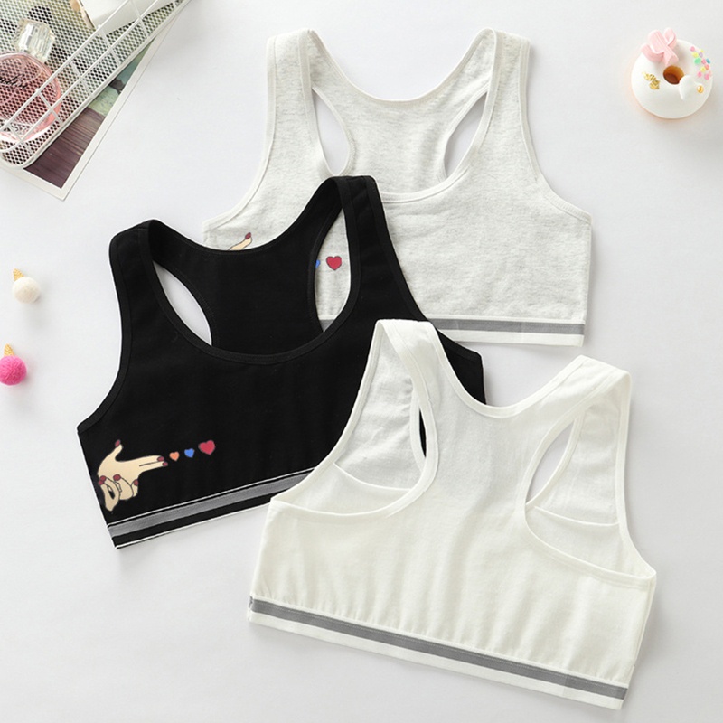 Youyo Áo Ngực Cotton Hai Lớp In Hình Trái Tim Dễ Thương Cho Nữ Tuổi Teen Br