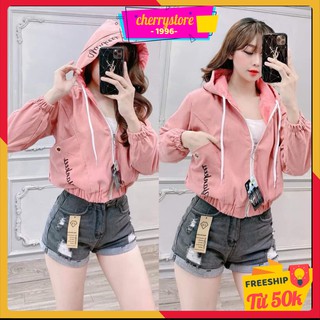 Áo khoác gió ❤️FREESHIP đơn 50k❤️ Áo khoác nữ thêu chữ có mũ siêu hot 2020