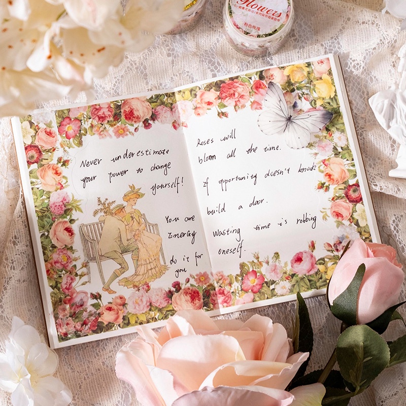 Cuộn Băng Dính Washi Họa Tiết Hoa Lá Trang Trí Sổ Tay Diy