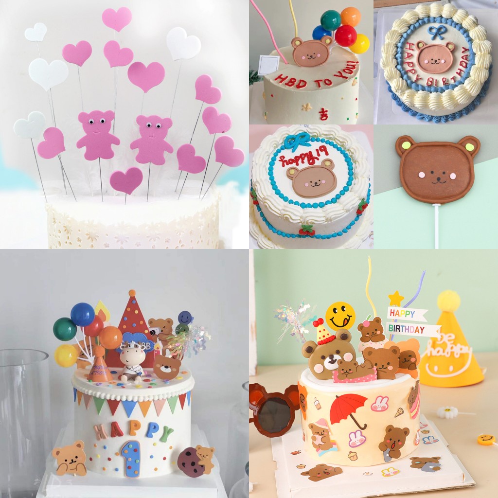 Phụ Kiện Trang Trí Bánh Kem Sinh Nhật Hình Gấu Teddy Dễ Thương Cho Bé