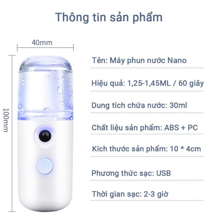 Máy phun sương mini cầm tay tinh dầu tạo ẩm khử khuẩn giá rẻ hỗ trợ người bệnh