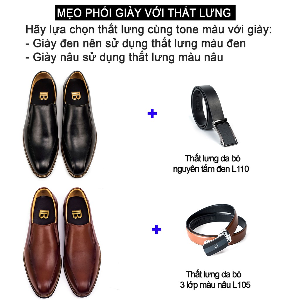 Giày nam công sở Bụi leather - G110 - da bò nappa cao cấp - màu đen, nâu - hộp sang trọng -Bảo hành 12 tháng