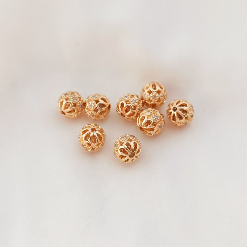 Hạt Xâu Chuỗi Tròn Rỗng Bằng Đồng 14K Dùng Làm Trang Sức Thủ Công