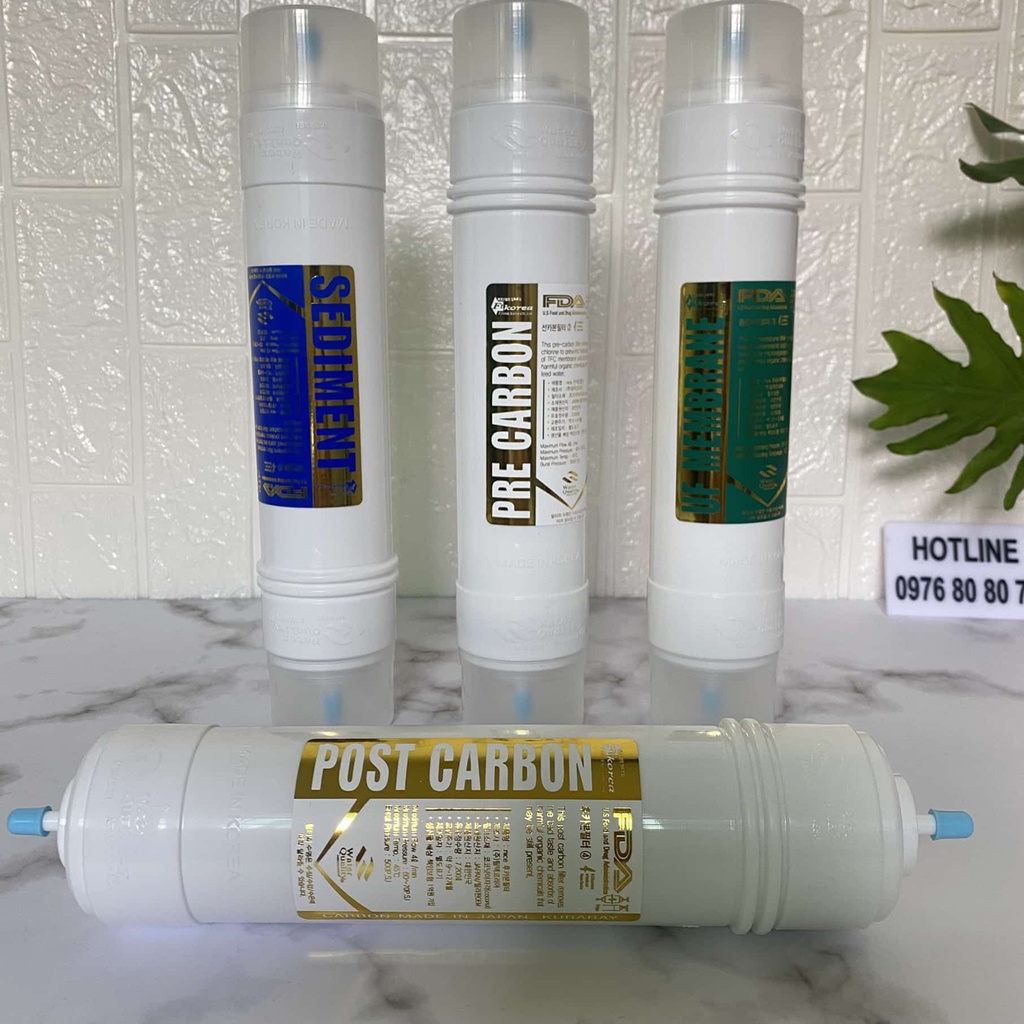 Lõi lọc Hàn Quốc 1234 - Lõi 1,2,3,4 Korea - Lõi Sediment, Pre Carbon, UF, Post Carbon cho máy nóng lạnh Hàn Quốc