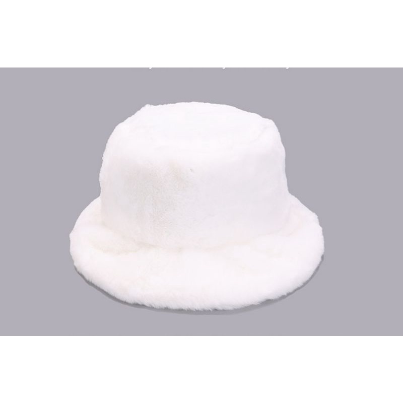 Mũ Bucket Màu Trắng Lông Cực Dày Mượt