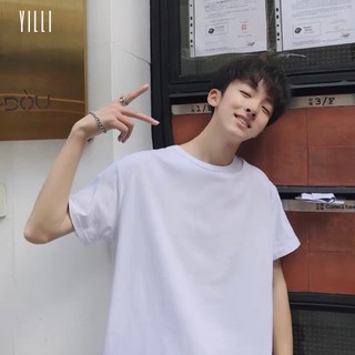 [AT0108] Áo phông Unisex trơn TRẮNG ĐEN  tay lỡ, dáng rộng, áo thun cotton nam nữ kiểu dáng đơn giản