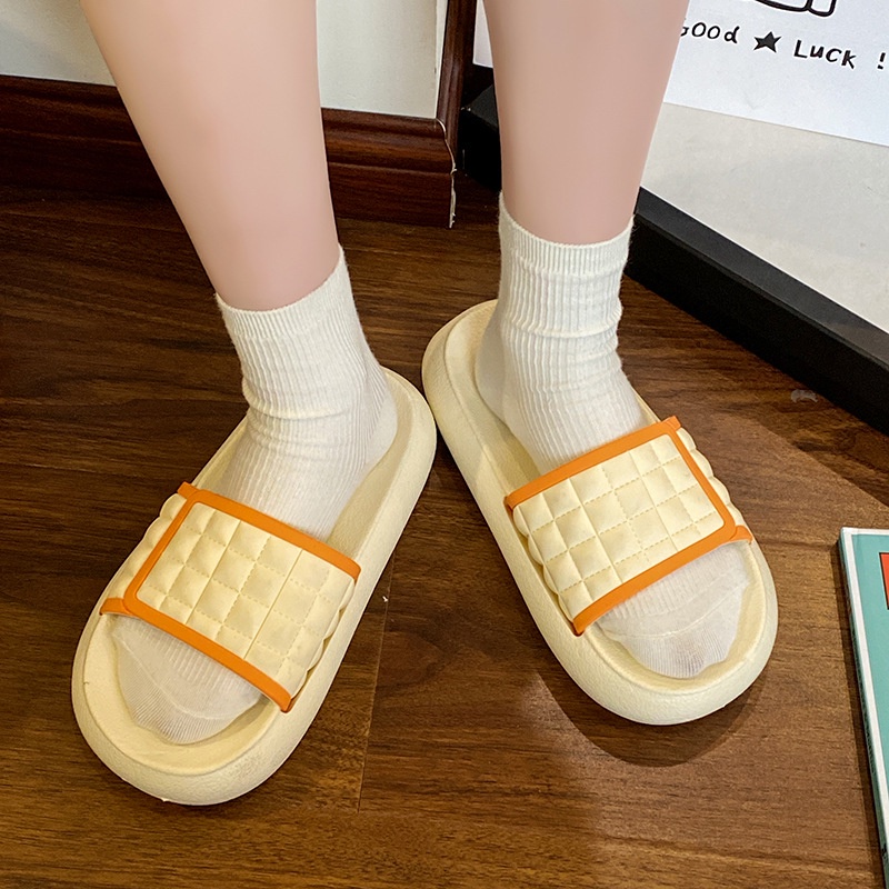 Dép quai ngang nam nữ PHỐI VIỀN KẺ Ô SẴN HÀNG- 3 màu đen trắng cam