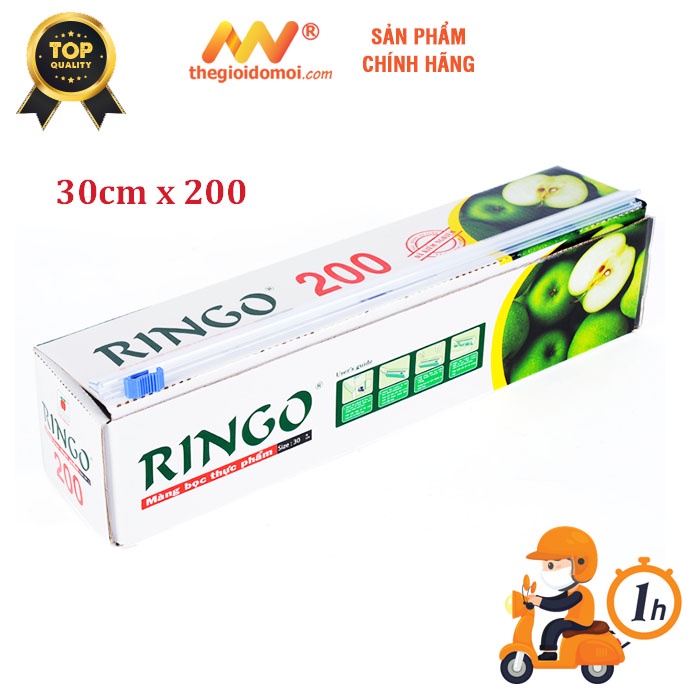 Màng bọc thực phẩm Ringo loại hộp 200/250/450 có thanh cắt tiện lợi giúp bảo quản thực phẩm