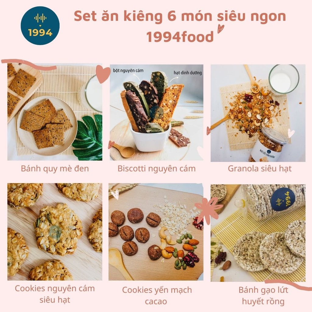 Bánh ăn kiêng Biscotti mix 5 vị 100gr 1994food - truyền thống, trà xanh, cacao, than tre, tắc hạt chia siêu | BigBuy360 - bigbuy360.vn