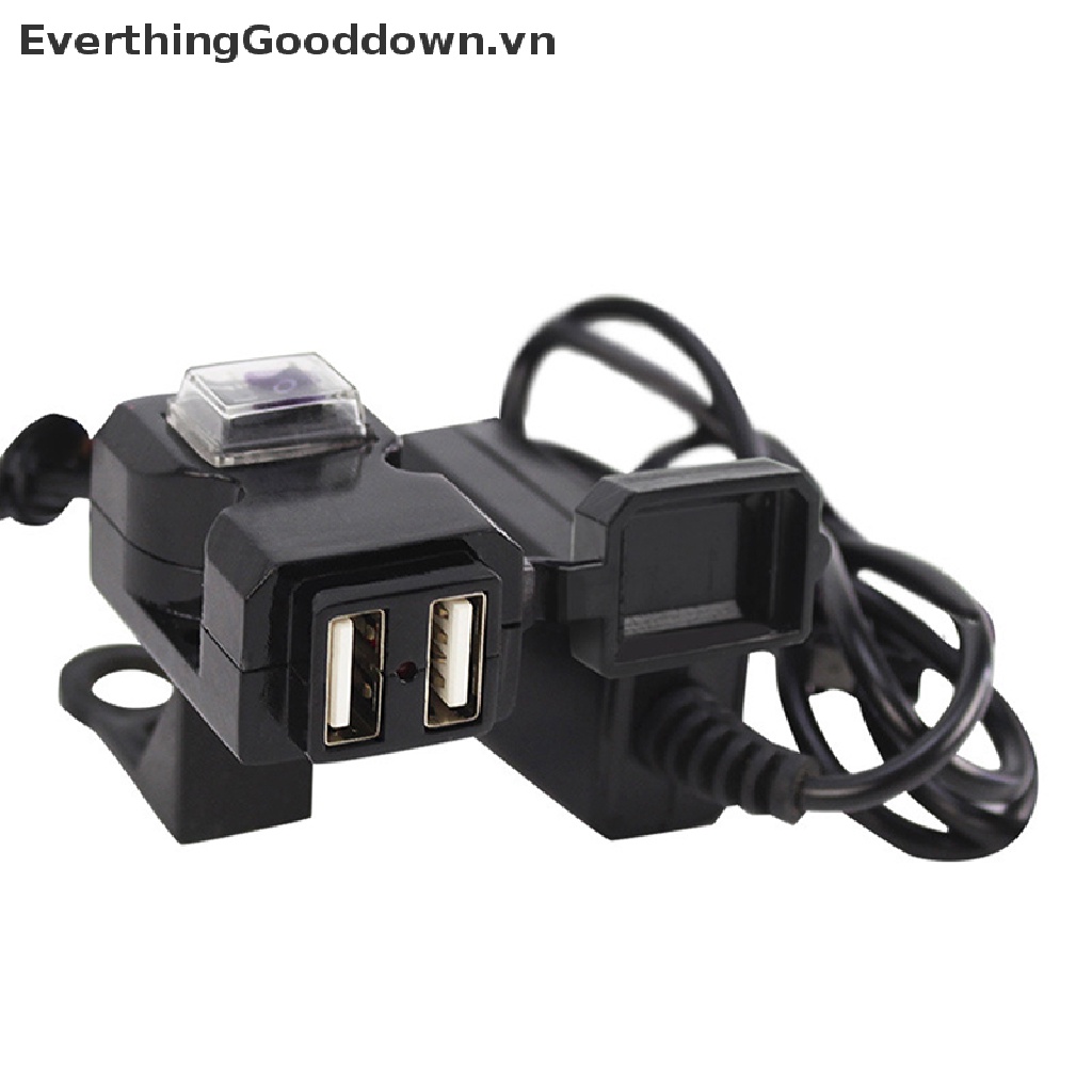 Everthinggood Ổ Cắm Sạc USB Kép 12V Chống Nước Có Công Tắc Và Giá Đỡ Gắn Tay Lái Cho Xe Máy