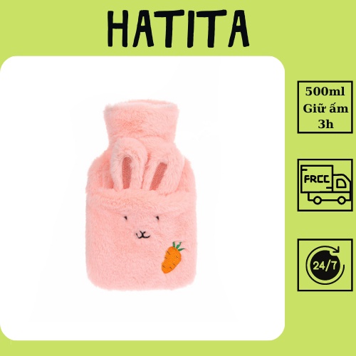 Túi sưởi đa năng, túi chườm bụng giữ nhiệt Hatita- Thỏ bông 500ml