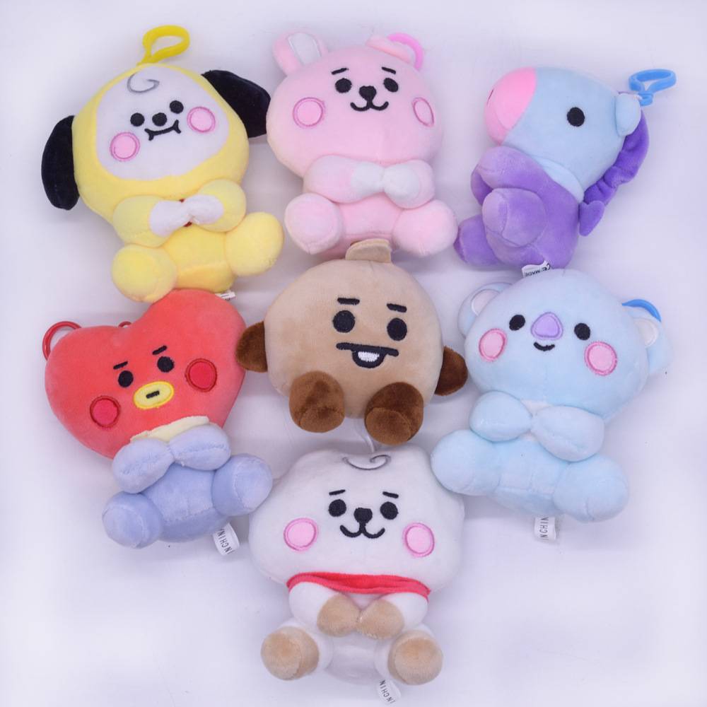 Móc khóa Kpop BTS BT21 Cute Plush Cartoon Keychain Kids Keychain Key Holder Car Bag Pendant Charms Fans Fashion Gift CHIMMY COOKY KOYA MANG RJ SHOOKY TATA