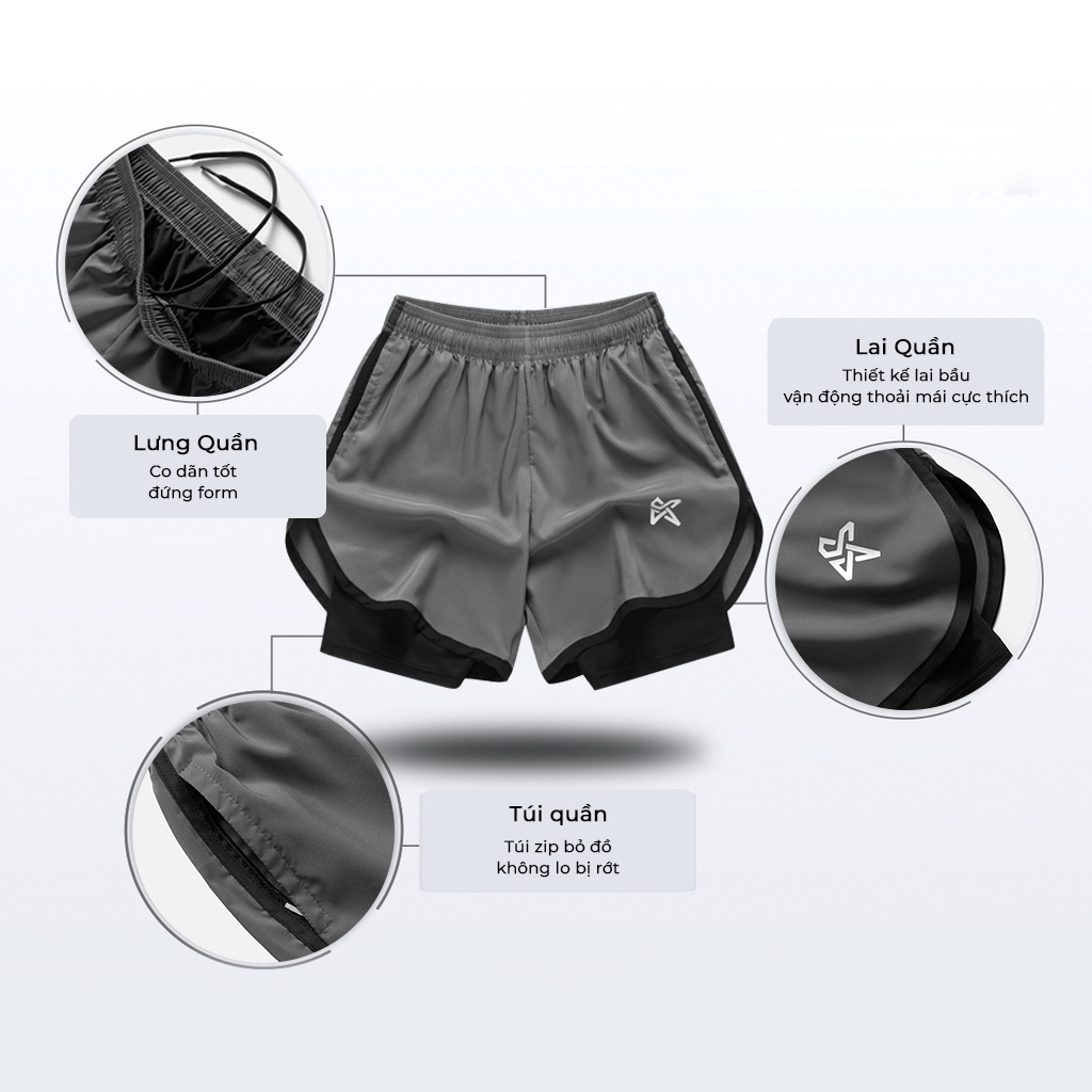 Quần Đùi Short Thể Thao Ngắn 2 Lớp Tập Gym Nam KSM Lai Bầu, Túi Zip Chạy Bộ, Bơi Lội Q264