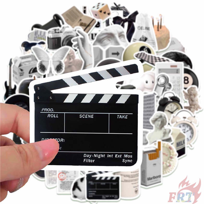 Set 60 sticker chống nước màu trắng đen cổ điển phong cách Bắc Âu thời trang