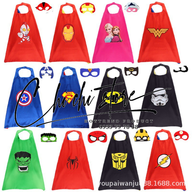 Áo Choàng Siêu Nhân Người Nhện, Người Sắt, Hulk Captain Đội Trưởng Mỹ, Batman Dơi Kèm Mặt Nạ Halloween