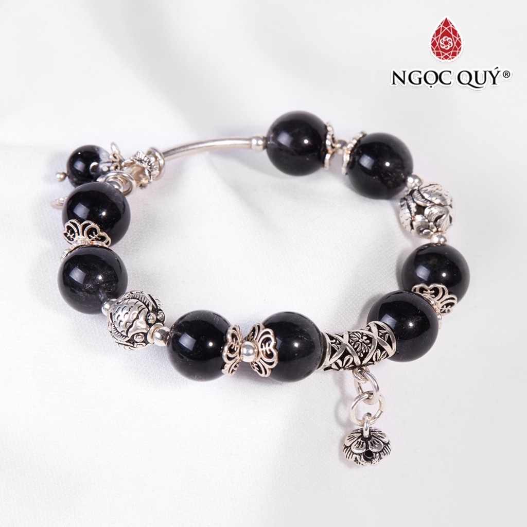 Vòng tay TA tóc đen phối charm hoa sen treo - Ngọc Quý
