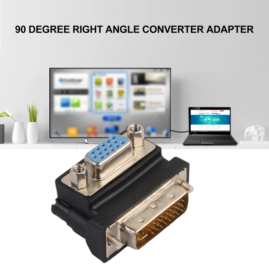 Đầu chuyển đổi DVI-I 24+5 sang VGA 15 Pin HDMI góc phải 90 độ chuyên dụng cho laptop TV