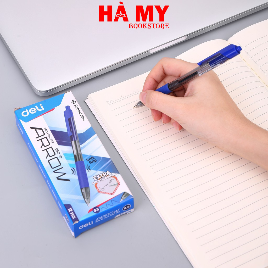 [Hỏa Tốc] Bút bi BẤM 0.5mm màu xanh DELI CQ28-BL - Hàng Deli Chính hãng