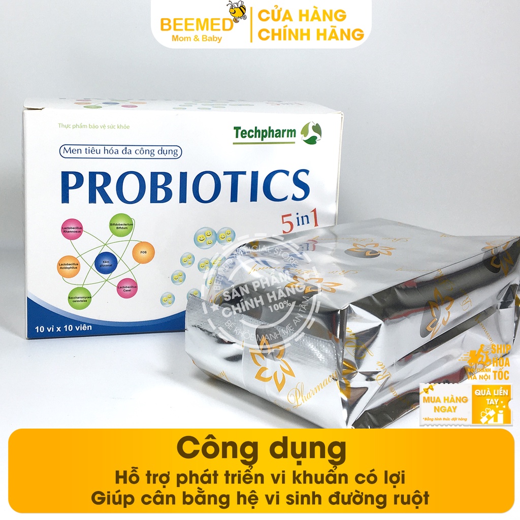 Probiotics hộp 100 viên Men tiêu hóa, chứa vi sinh lợi khuẩn và kẽm, hỗ trợ giảm rối loạn tiêu hóa, giảm táo bón