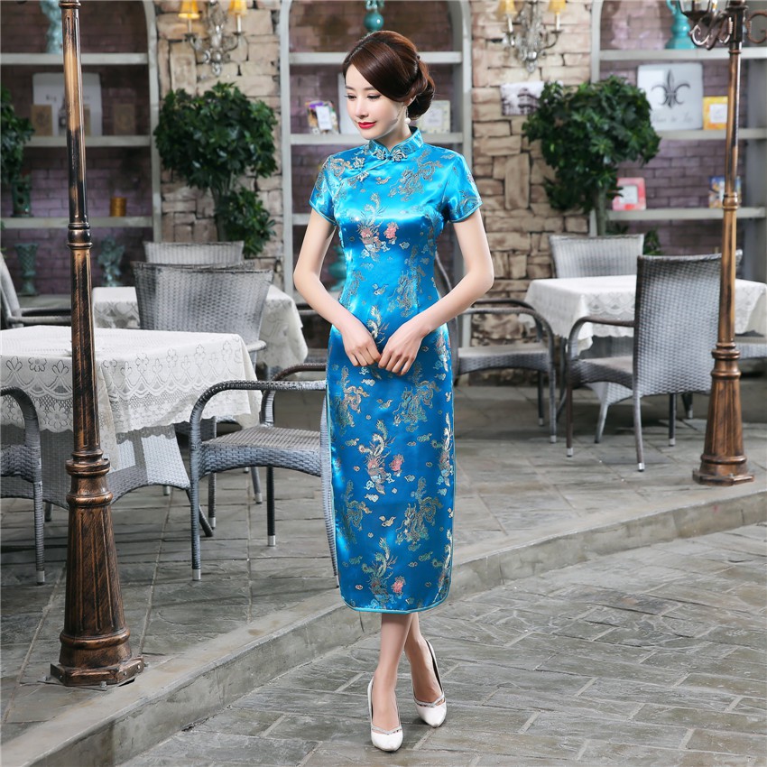 Chinese Traditional Qipao Cheongsam Dress Dragon Phenix Long Cheongsam Dresses