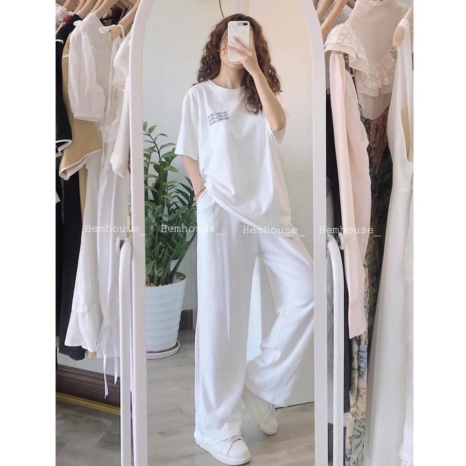 [Mã FADI5K245 giảm 5K đơn 0đ] [ Quà tặng là khẩu trang bạn nhé] Sét đồ nữ trắng vải cotton áo phông quần ống rộng | BigBuy360 - bigbuy360.vn