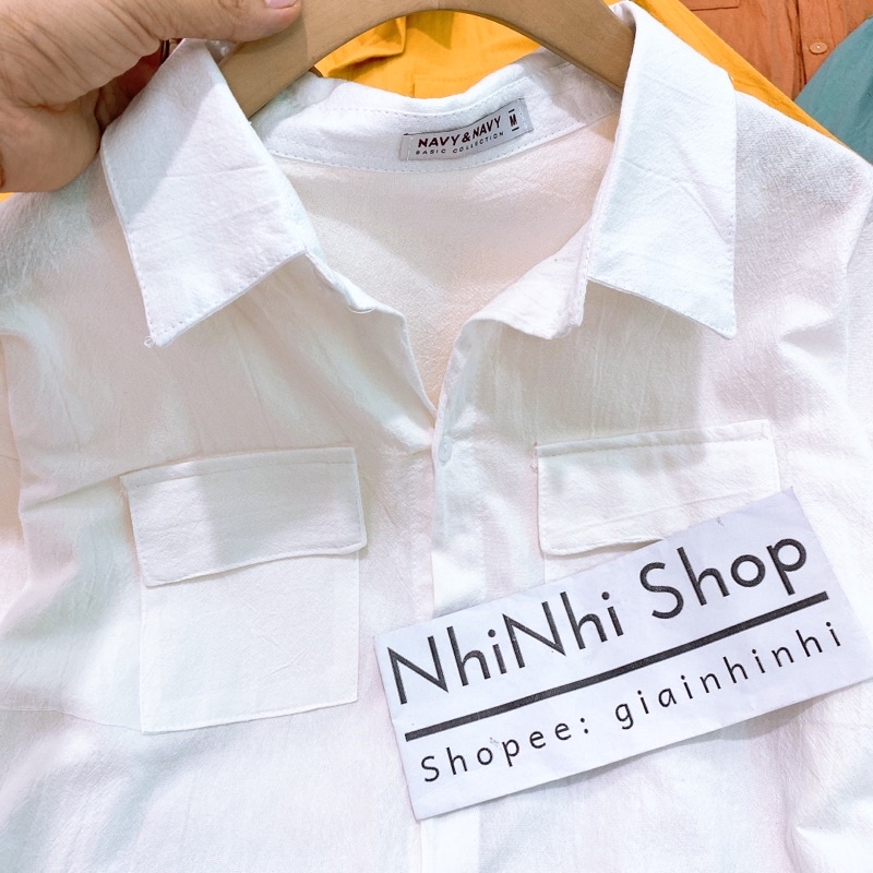 Xả hàng - Áo sơ mi thô nhăn thụng 2 túi, Áo kiểu dáng rộng dài tay SM7512 - NhiNhi Shop