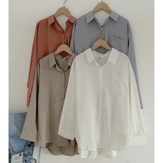 Áo sơ mi lụa trơn đuôi tôm oversize Friday