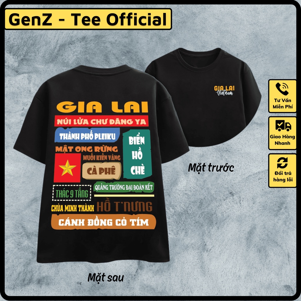 Áo Thun Local Brand Tỉnh Gia Lai, Áo 63 Tỉnh Thành Nam Nữ Form Rộng Unisex Genz Cá Tính