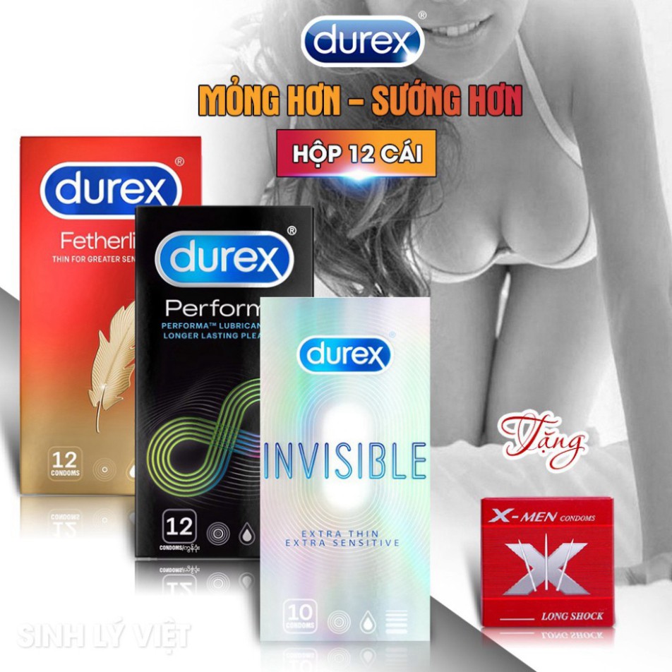 [Tặng Quà] Combo 3 Hộp Bao Cao Su Durex Invisible, Performa &amp; Fetherlite Kéo Dài Thời GianTặng Bcs 7 Bi Siêu Kích Thích