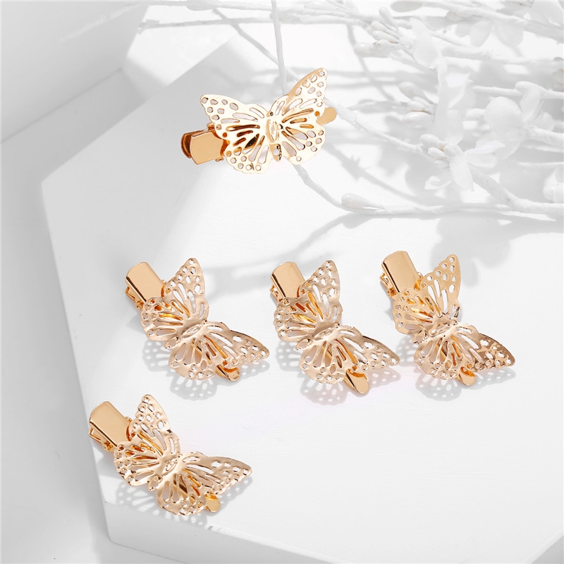 Kẹp tóc thời trang cổ điển hình con bướm màu vàng rỗng