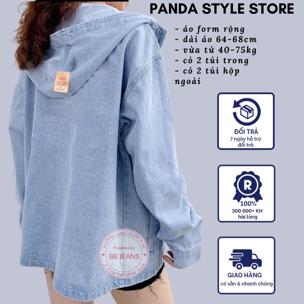 Áo khoác jean nữ có túi trong - túi ngoài đính mũ jean dây kéo cao cấp chỉ có duy nhất tại Panda Style Store