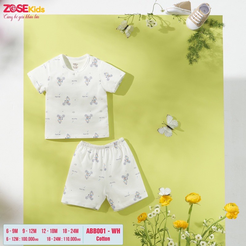 Bộ cộc tay cài vai bé trai/gái Zose Kids (Sz 9-24m)