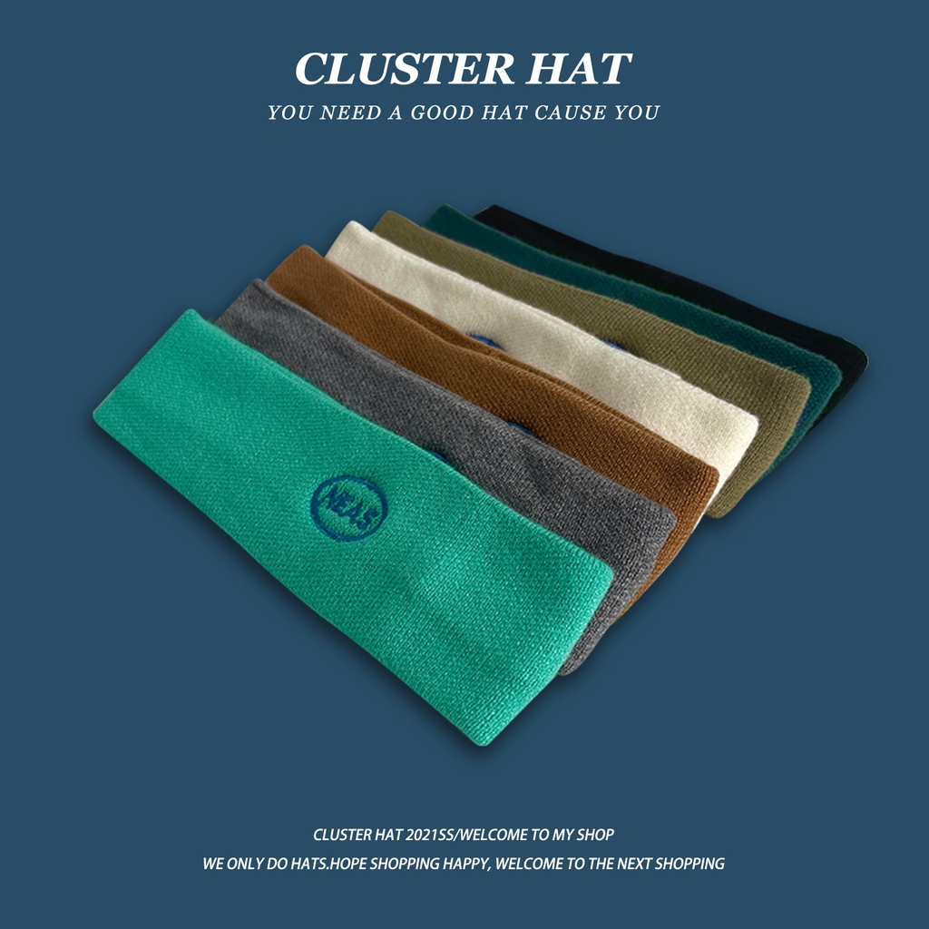 Băng đô len bản rộng in chữ phong cách Nhật Bản thời trang thu đông cho nữ