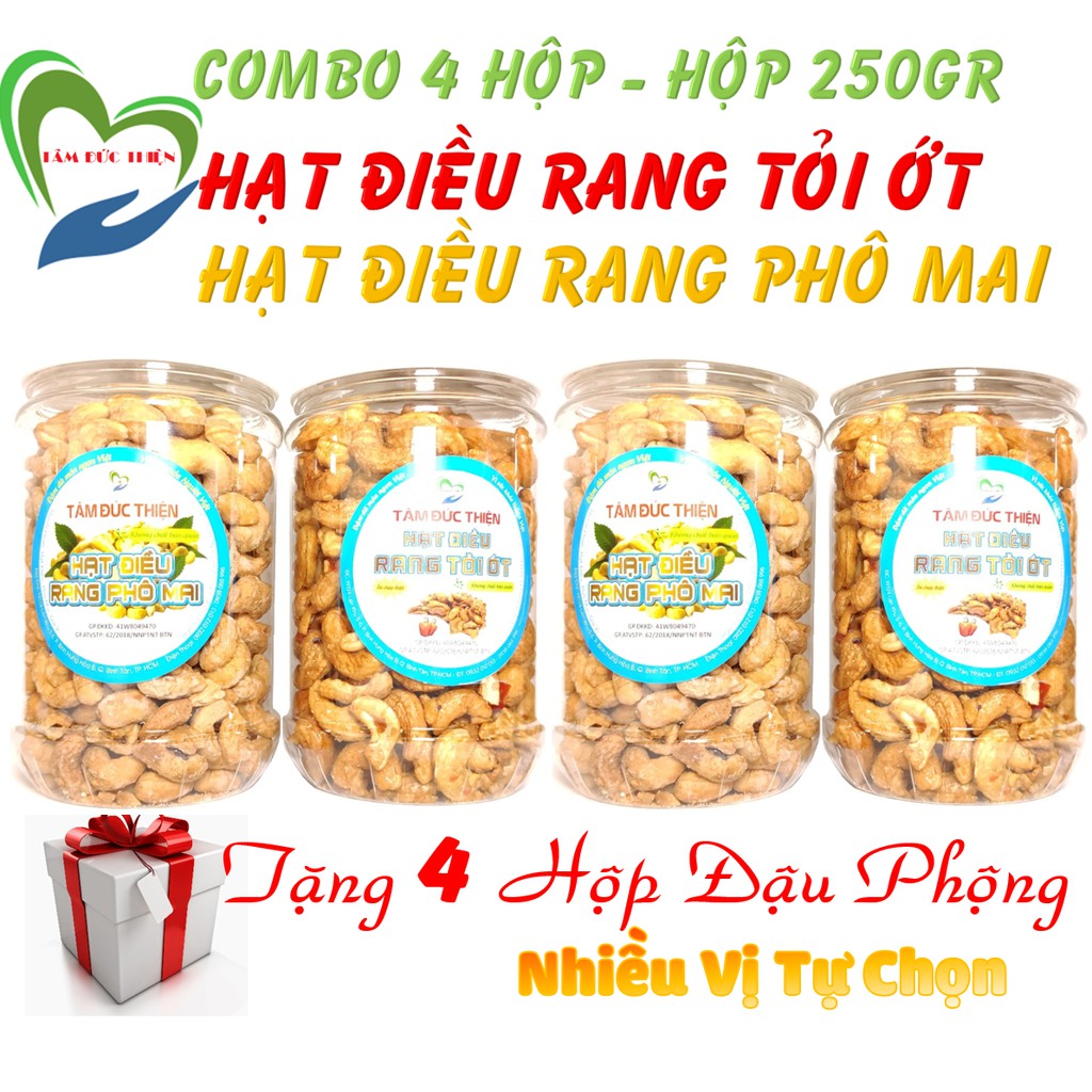 [Tặng 4 Hũ Đậu Phộng]Combo 1 KG Hạt Điều Rang Tỏi/Hạt Điều Phô Mai[Nguyên Liệu Sạch]Tâm Đức Thiện(4 x 250GR)