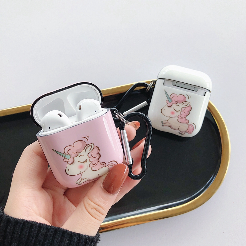 Vỏ Bảo Vệ Hộp Sạc Tai Nghe Airpods Pro Air Pods 1 2 Hình Kỳ Lân Hoạt Hình Bóng Bẩy Kèm Móc Treo