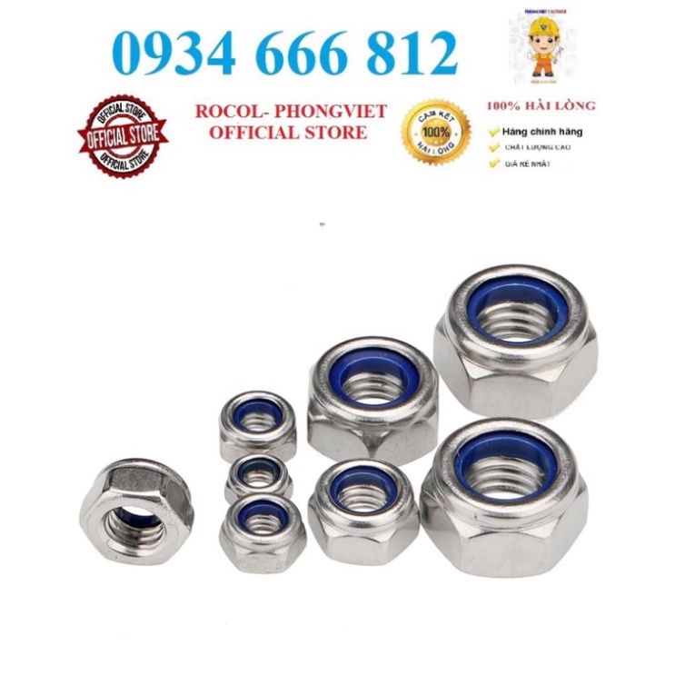 Set 50 cái và 10 cái M4-M12 tán keo ecu khóa nhựa DIN985 INOX 201 M4-M12