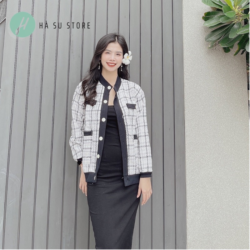 [HOT] Áo Khoác Cadigan Dạ Kẻ Caro, Áo Cardigan Dạ Tweed Tay Dài  - Ảnh + Video thật