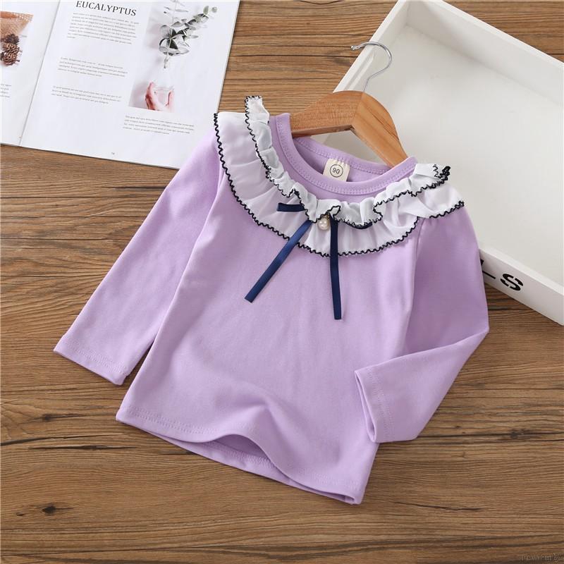 Áo cotton dài tay thắt nơ xinh xắn cho bé gái