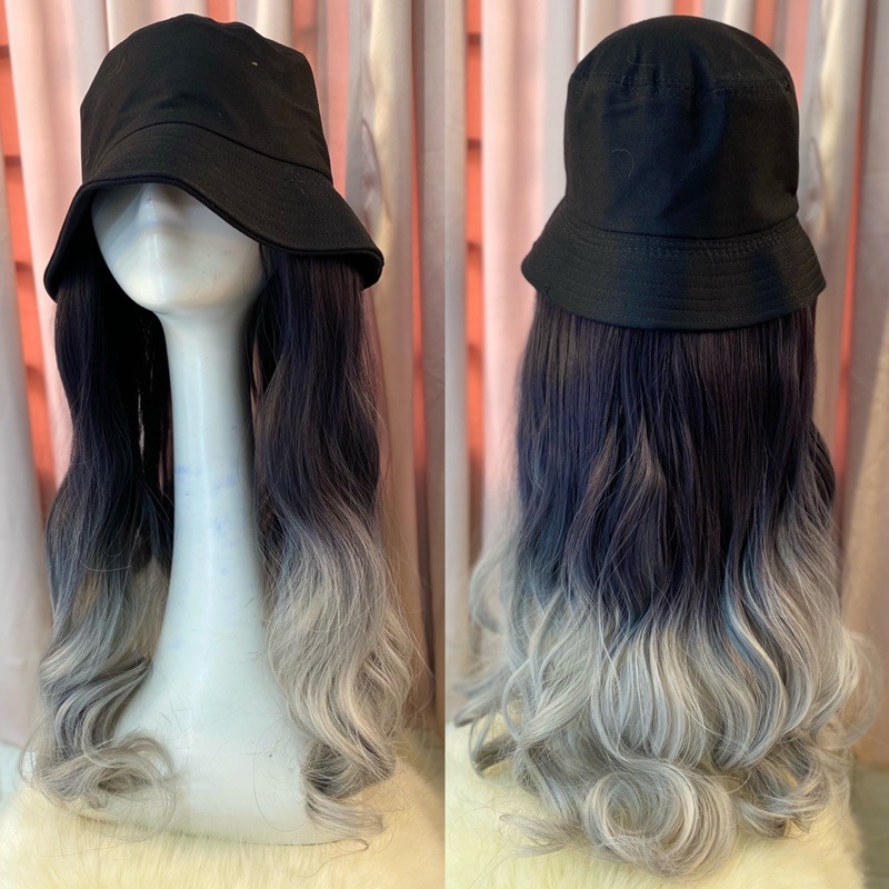 &lt;Ảnh Thật&gt; Mũ Vành Xoăn Tóc Giả Nhuộm Ombre Xám 43