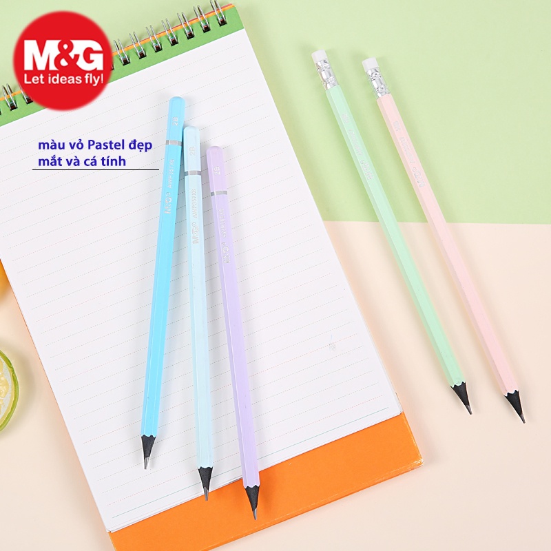 Bút chì gỗ cao cấp Pazto màu vỏ pastel QWP 357X6 gỗ đen, lõi 2B chính hãng M&G