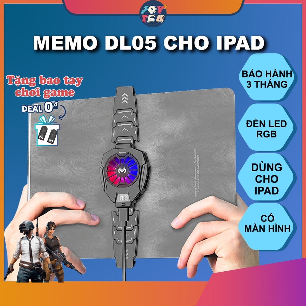 Quạt tản nhiệt sò lạnh Memo Dl05 cho ipad máy tính bảng siêu mát có đèn led rgb, hiển thị nhiệt độ, siêu lạnh như black