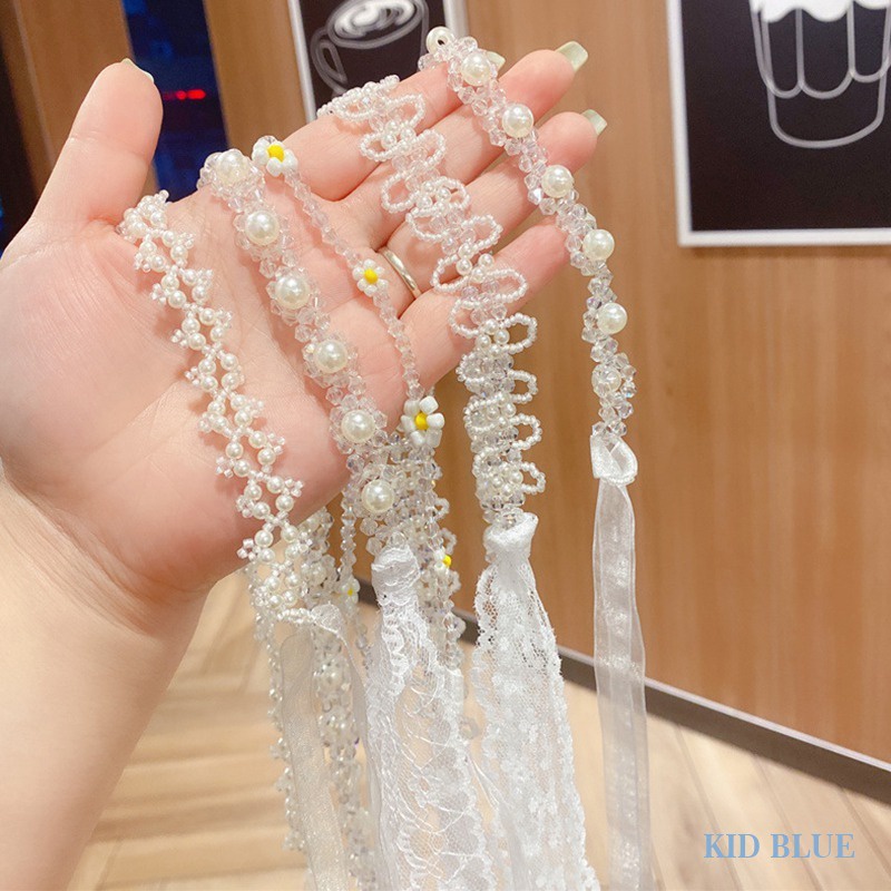 Dây Cột Tóc Đính Ngọc Trai Pha Lê Hai Công Dụng Phong Cách Nhật Hàn